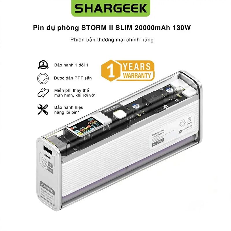 Pin sạc dự phòng Shargeek Storm II Slim 130W 20.000mAh