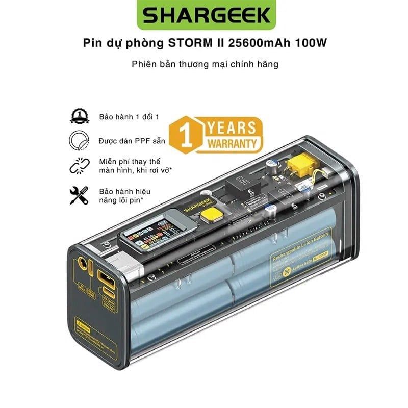 Pin sạc dự phòng Shargeek Storm II 100W 25.600mAh