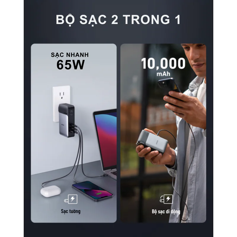 Pin Sạc Dự Phòng Anker 733 GaN Prime 2C1A 65W 10.000mAh A1651 Chính Hãng