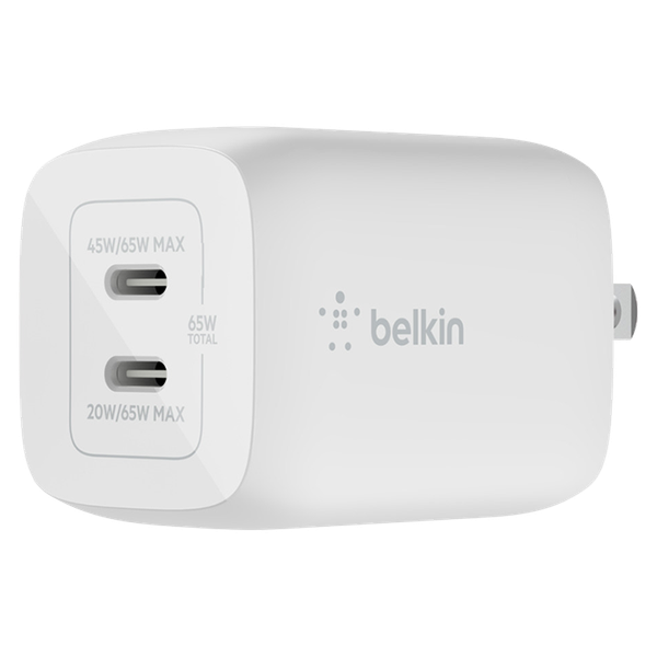 Bộ Sạc Belkin BOOST↑CHARGE Pro Dual USB-C GaN PD 3.0 PPS 65W - WCH013dqWH - Hàng chính hãng