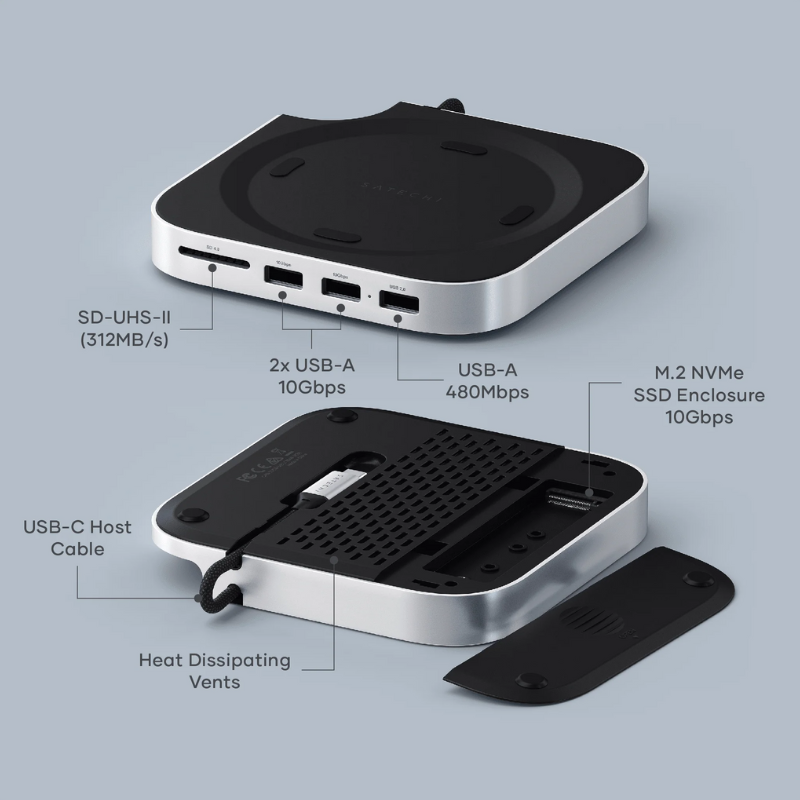 Satechi USB-C Stand & Hub cho Mac Mini M4 có khe gắn SSD ST-GNMMES Chính hãng