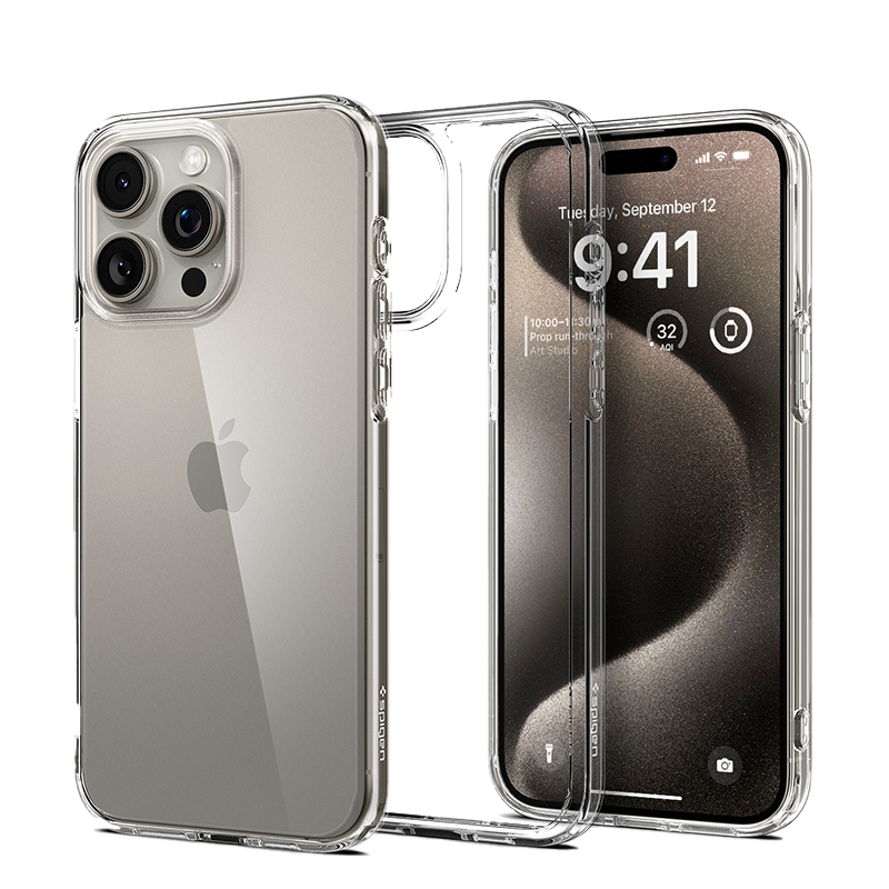 Ốp lưng Spigen 15 Pro Ultra Hybrid Crystal Viền màu Đen, Trong suốt