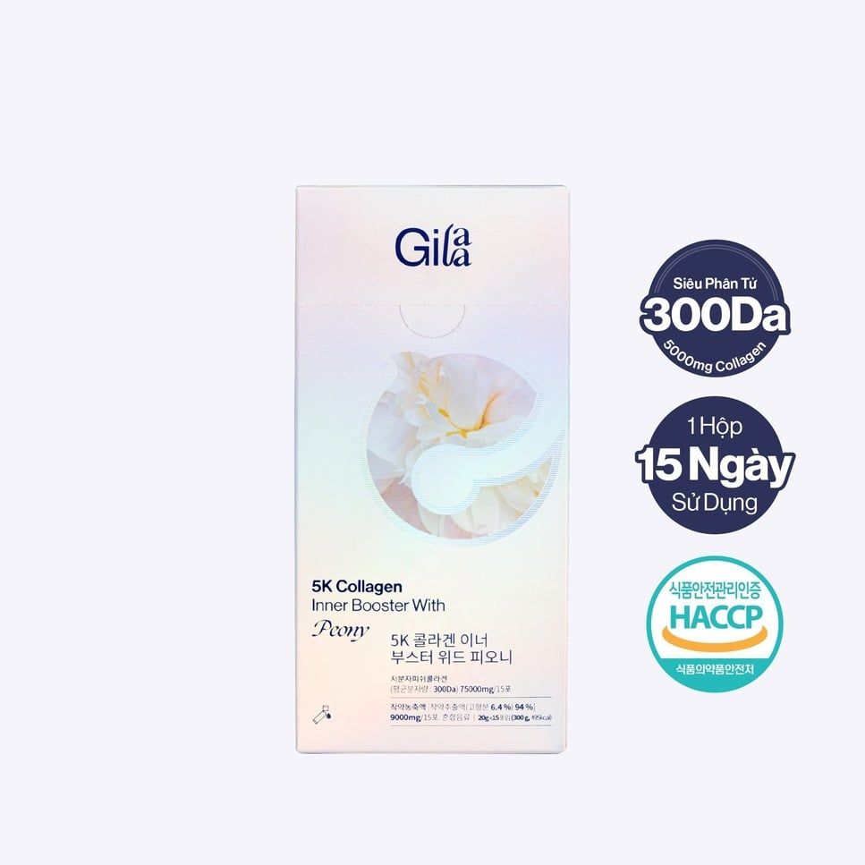  Nước Uống Collagen Gilaa Siêu Phân Tử 300DA Kết Hợp Peony Trẻ Hóa Cân Bằng Nội Tiết (20g x 15 gói) 
