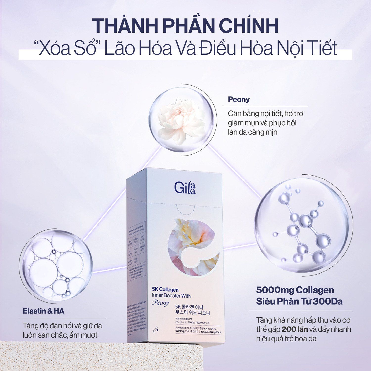  Nước Uống Collagen Gilaa Siêu Phân Tử 300DA Kết Hợp Peony Trẻ Hóa Cân Bằng Nội Tiết (20g x 15 gói) 