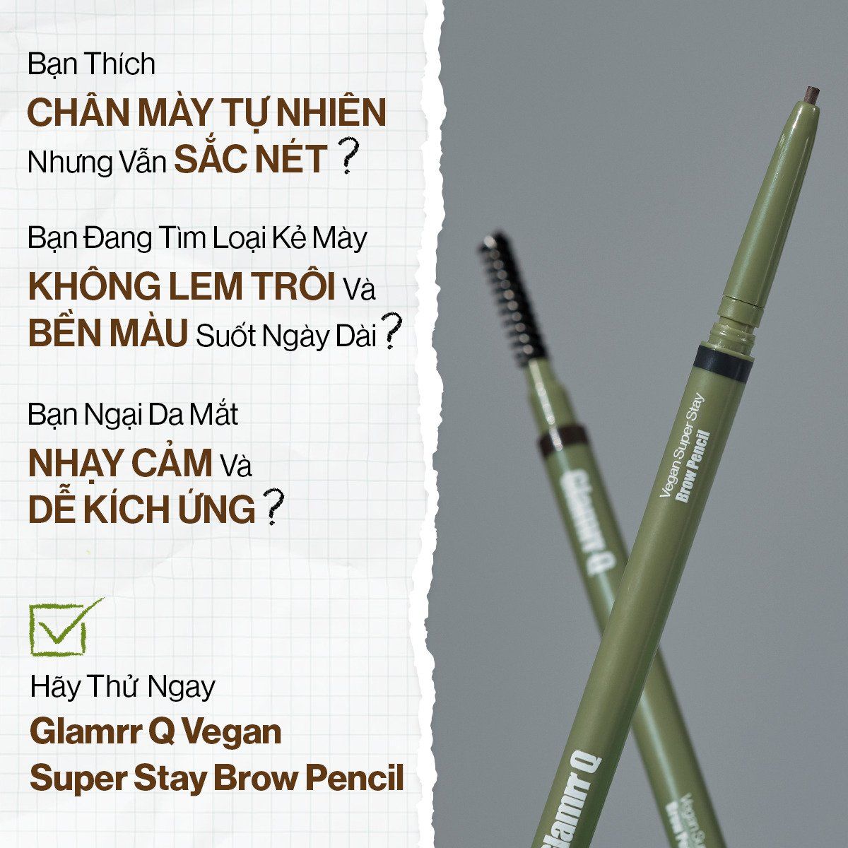  Chì Kẻ Mày Glamrr Q Bền Màu Thuần Chay VEGAN SUPER STAY BROW PENCIL (0.08g) 