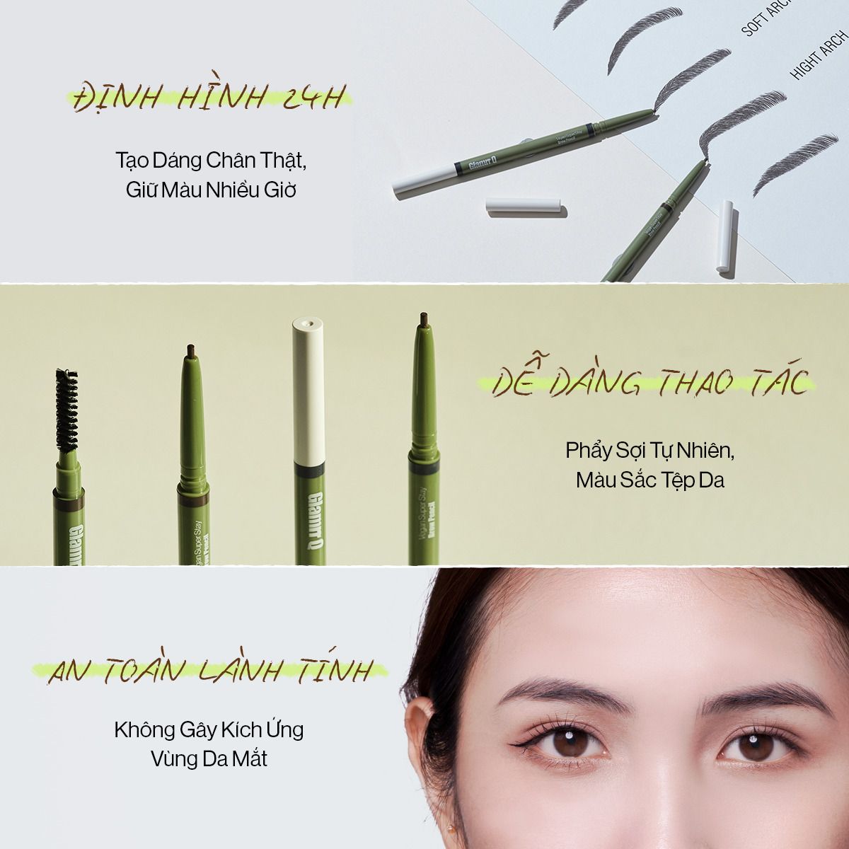  Chì Kẻ Mày Glamrr Q Bền Màu Thuần Chay VEGAN SUPER STAY BROW PENCIL (0.08g) 