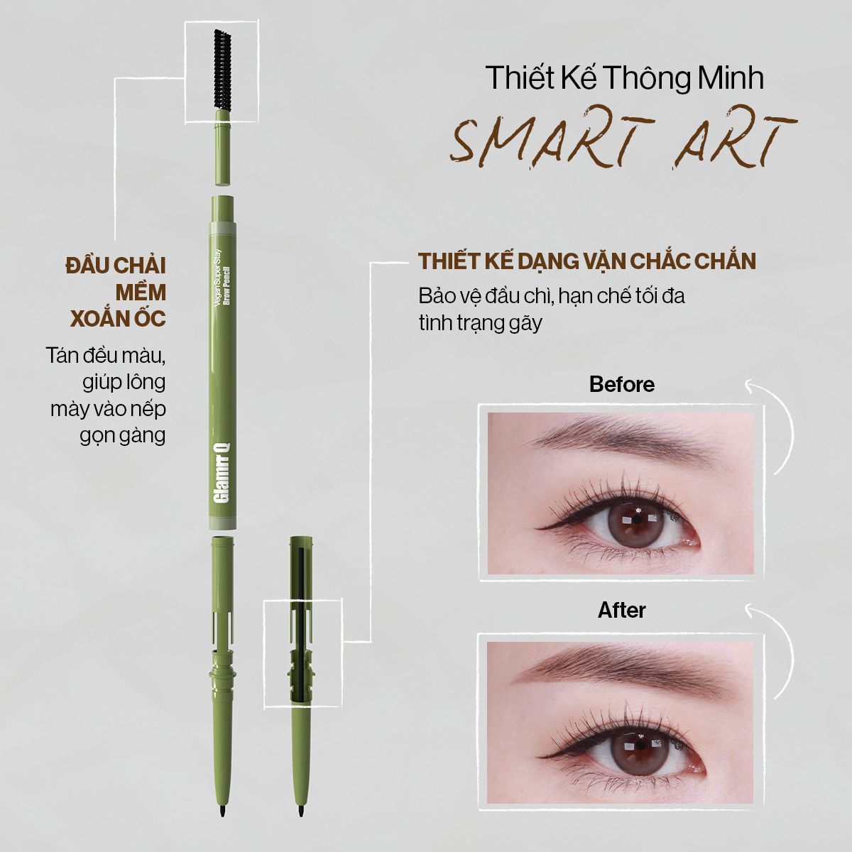  Chì Kẻ Mày Glamrr Q Bền Màu Thuần Chay VEGAN SUPER STAY BROW PENCIL (0.08g) 