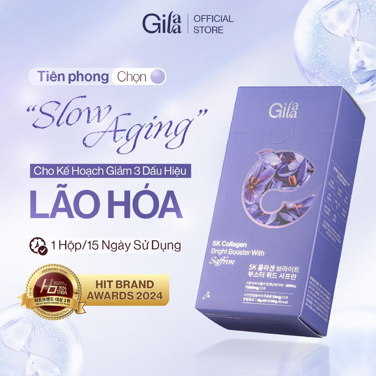  Nước Uống Collagen Gilaa Siêu Phân Tử 300DA Kết Hợp Saffron Trẻ Hóa Trắng Khỏe Da (20g x 15 gói) 