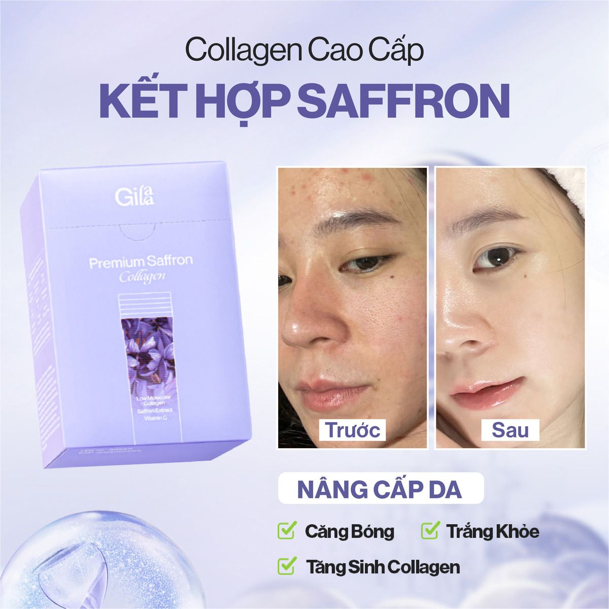  Bột Uống Collagen Cao Cấp Kết Hợp Saffron Gilaa Premium Saffron Collagen 120g/hộp (2g x 60 gói) 