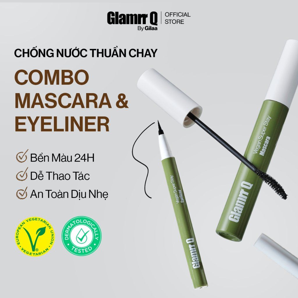  Combo Mascara Glamrr Q Cong Dày Chống Nước Thuần Chay (7g) & Kẻ Mắt Glamrr Q Chống Nước Thuần Chay (0.6g) 