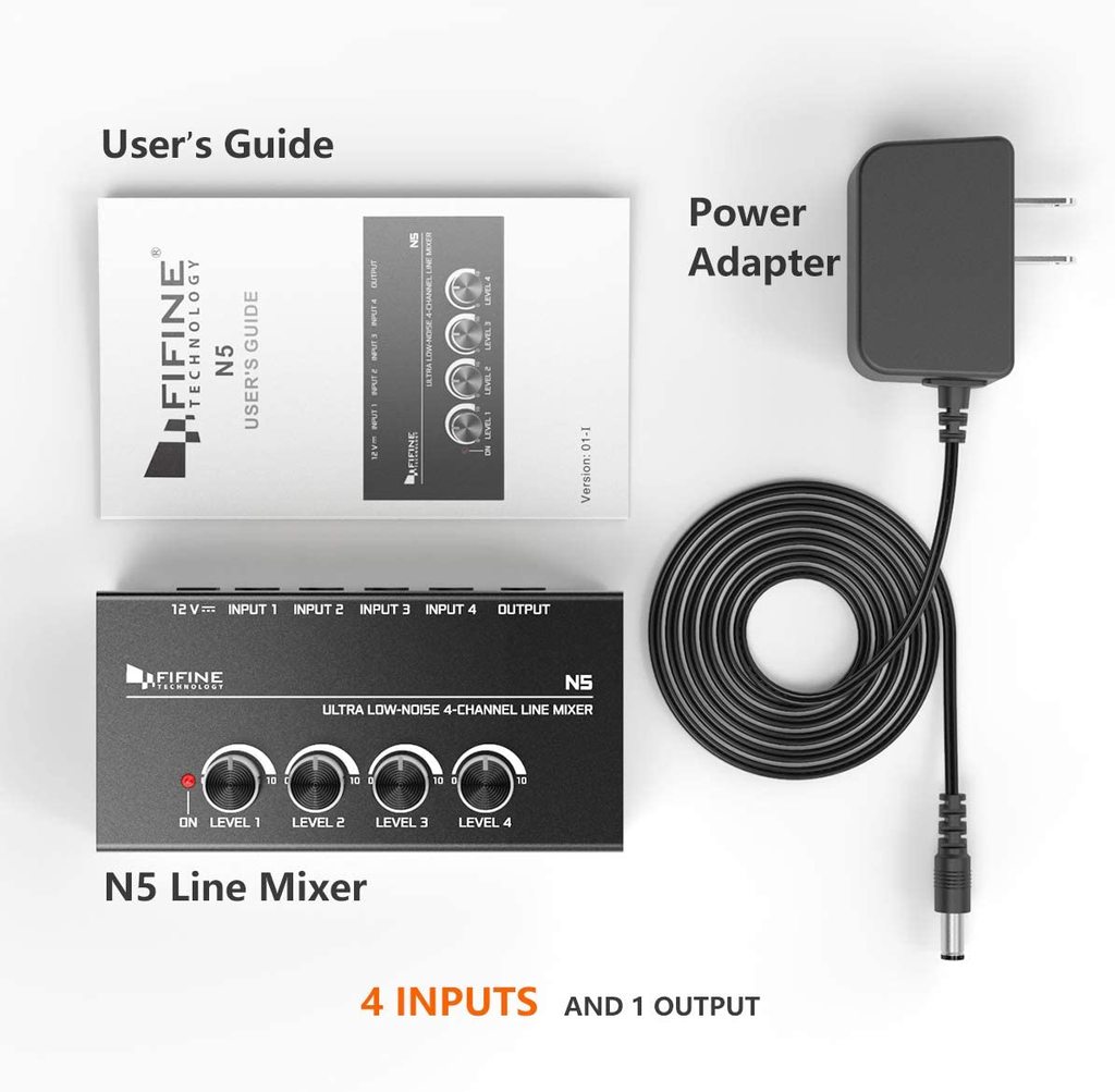 Fifine N5 - Bộ Mixer bốn kênh có điều khiển âm lượng