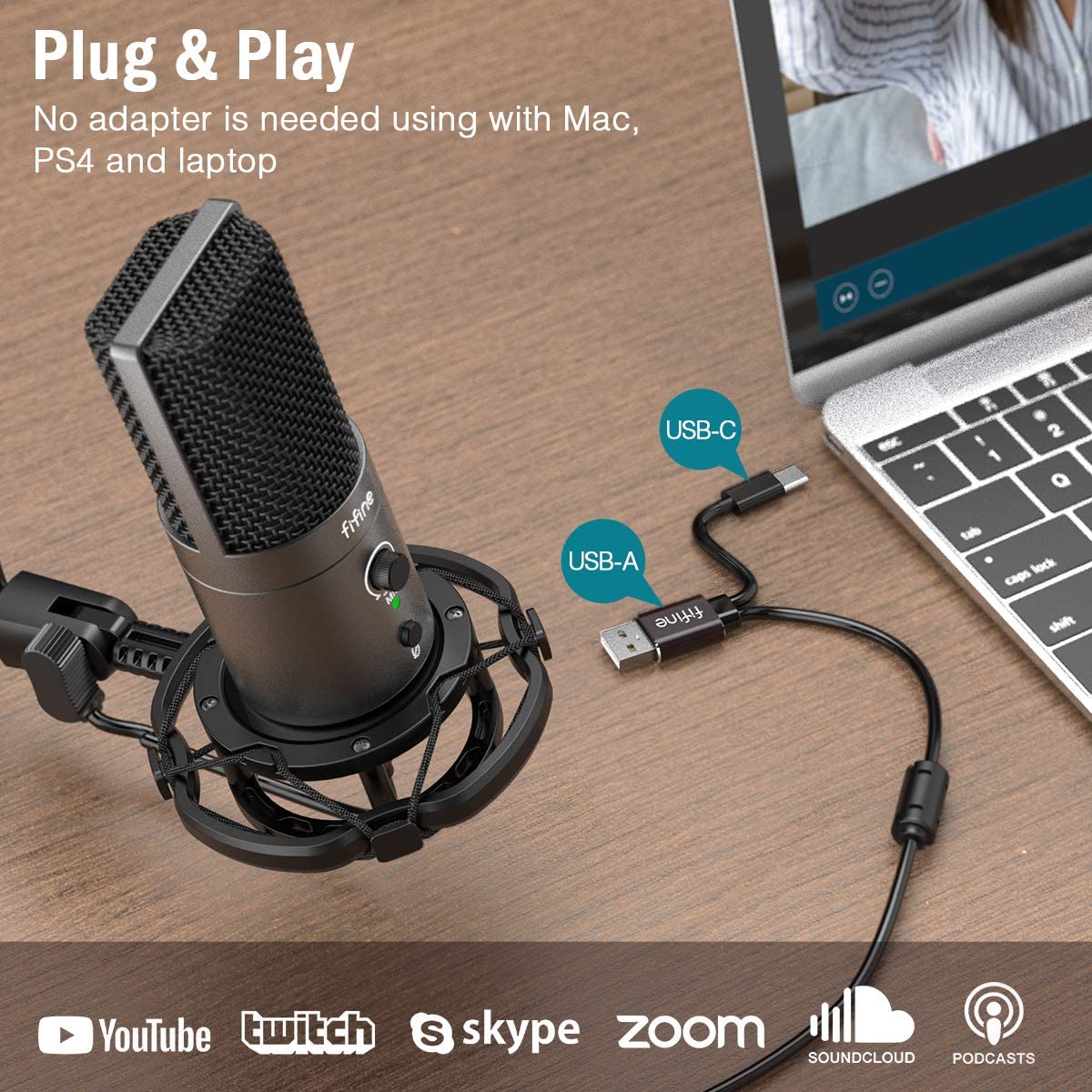 FIFINE T683 USB MICROPHONE BUNDLE WITH A MUTE BUTTON, A VOLUME DIAL & A MONITORING JACK FOR PC/MAC/MOBILE