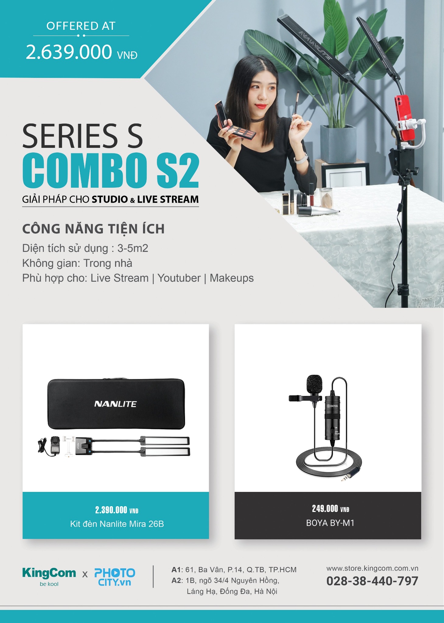 NanLite Combo S2 – Giải pháp cho Livestream / Youtuber / Makeups