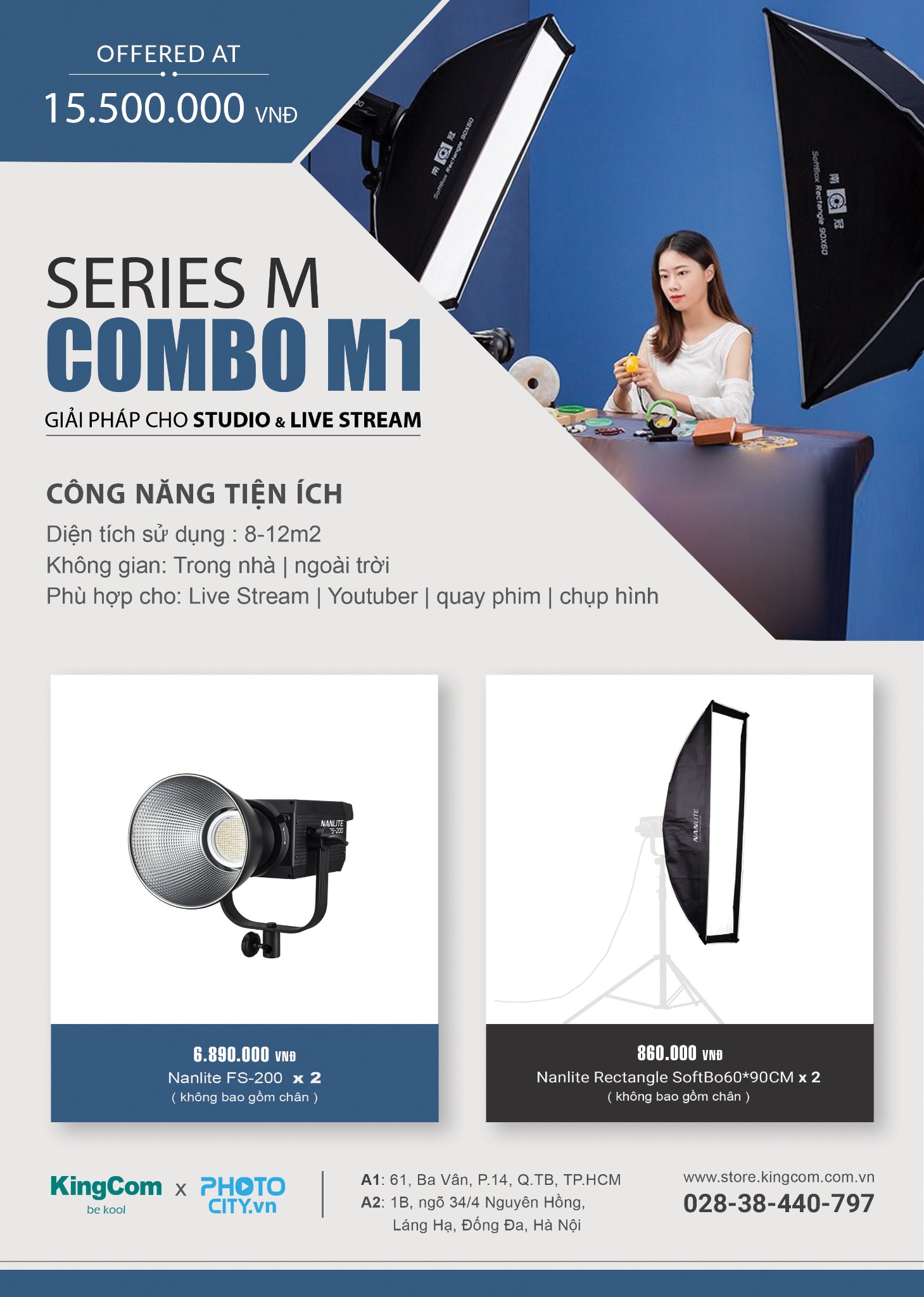 NanLite Combo M1 – Giải pháp cho Studio và Livestream và Quay Ngoài Trời