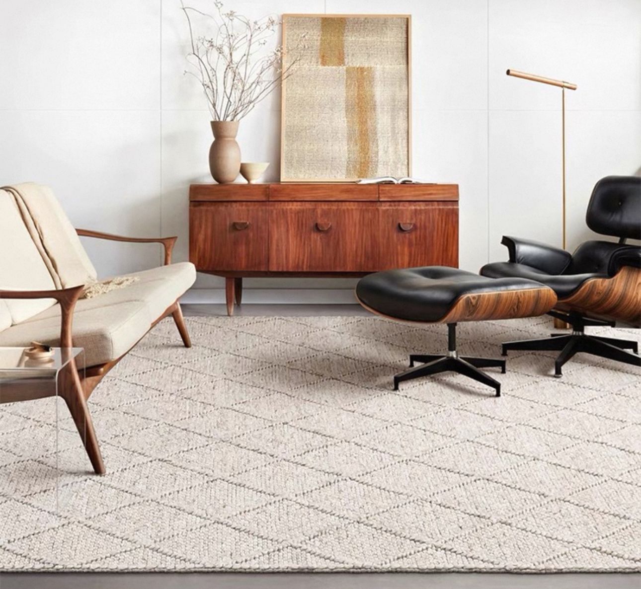 Rhombus Indian wool rug - Light Brown