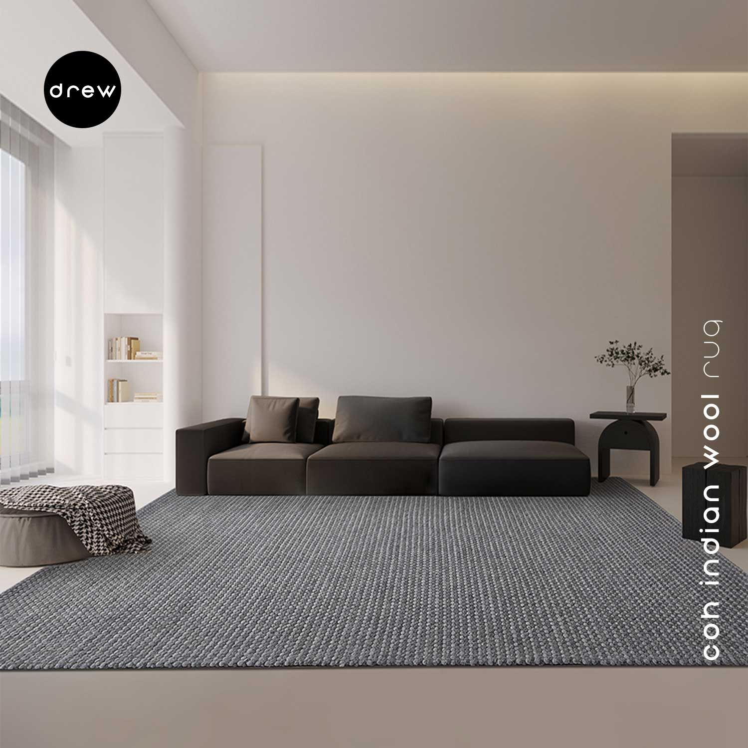 COK Indian Wool Rug - Dark Grey - COK03