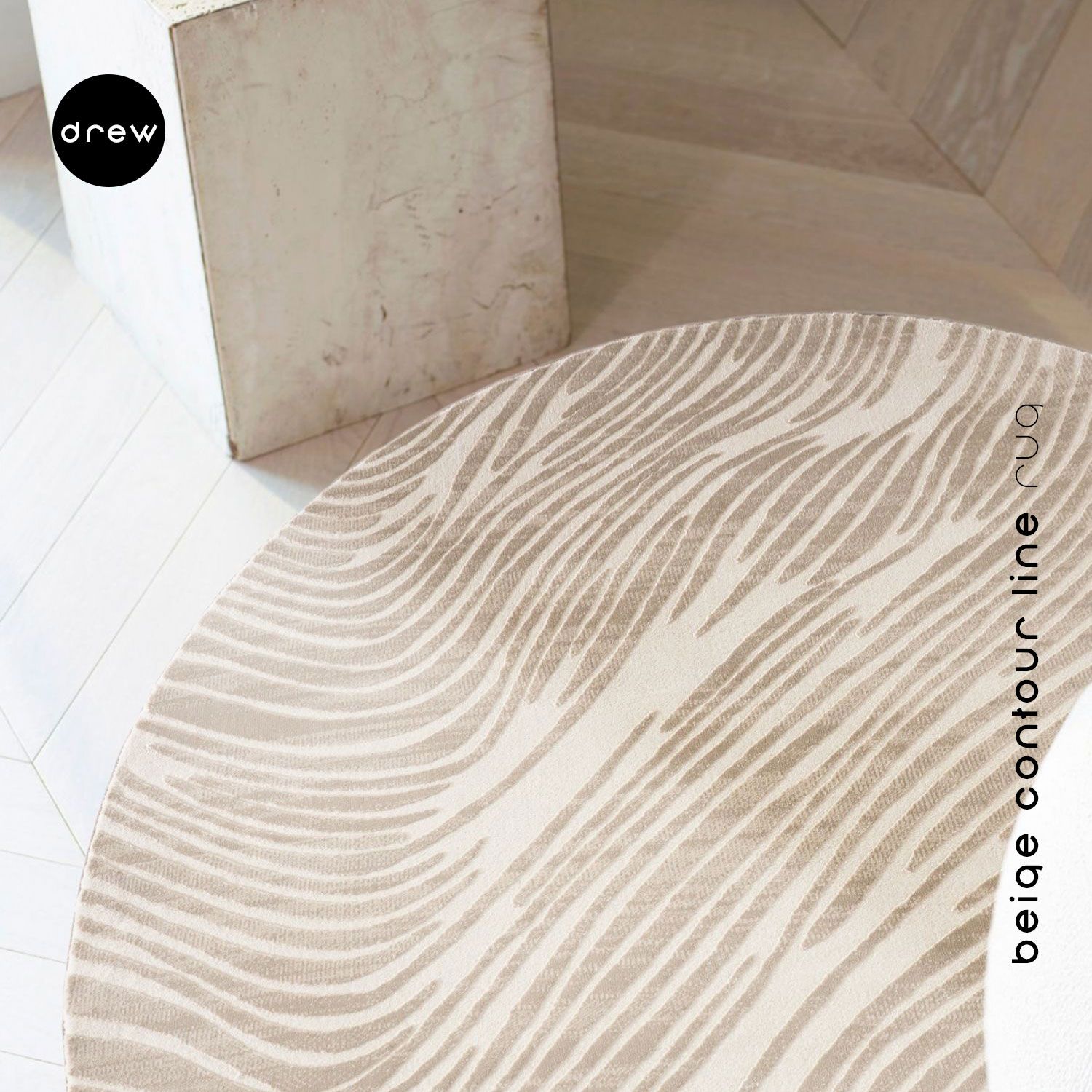 Contour Line Round Rug - Made in Turkey