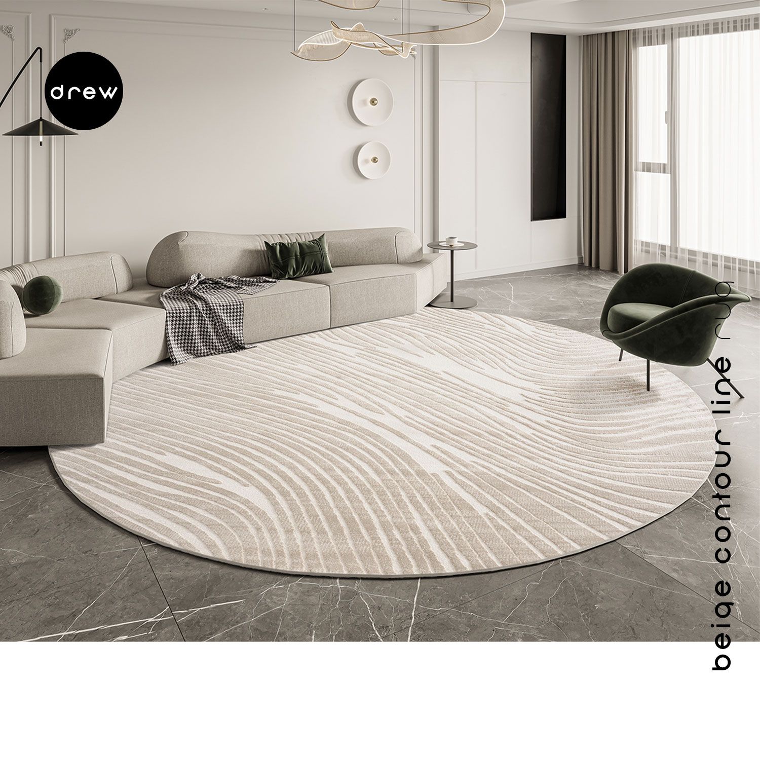 Contour Line Round Rug - Made in Turkey