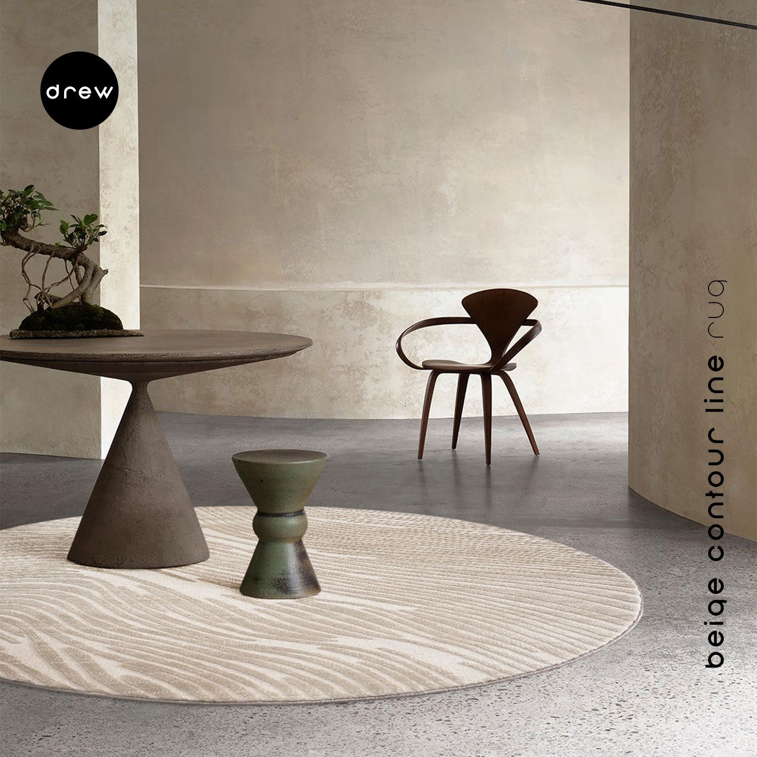 Contour Line Round Rug - Made in Turkey