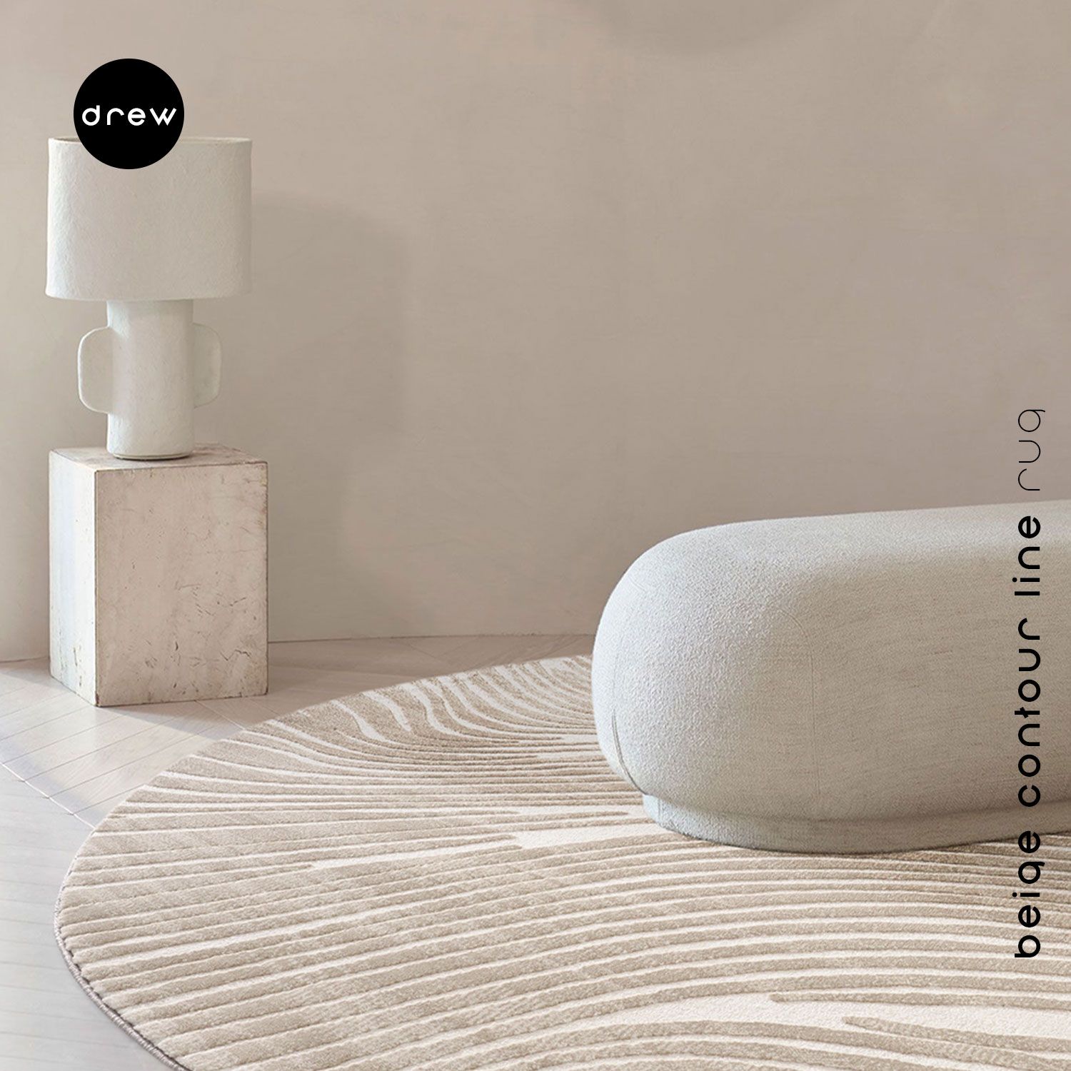 Contour Line Round Rug - Made in Turkey