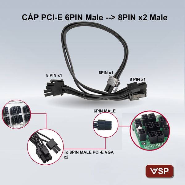 Cáp Nguồn 6PIN Ra 2 Đầu 8PIN(6+2)