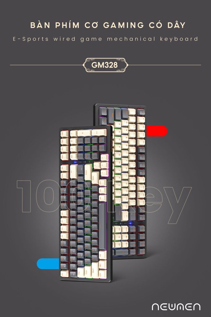 Bàn phím cơ có dây Gaming NEWMEN GM328 White grey red switch