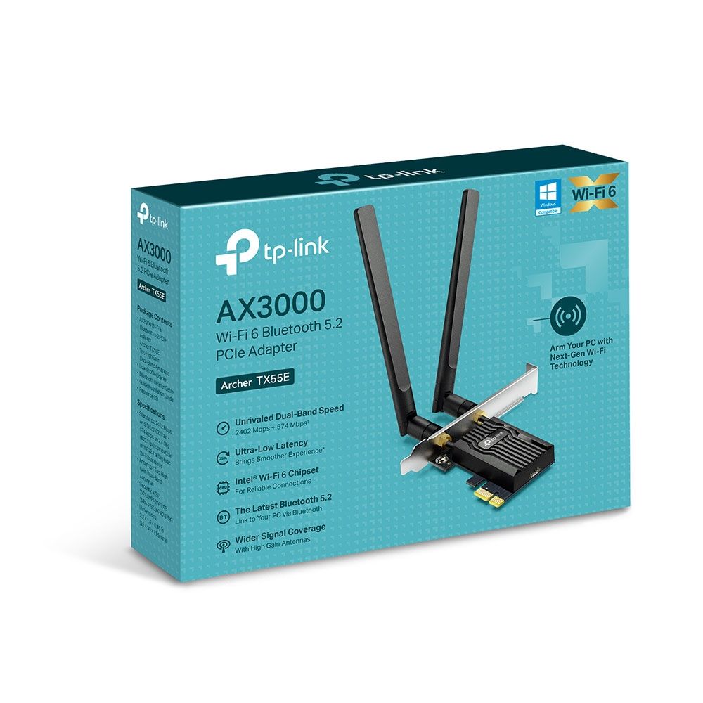 Card Mạng PCI-E TP-LINK ARCHER TX55E - WIFI 6 | AX3000 | 2 BĂNG TẦN | BLUETOOTH 5.2