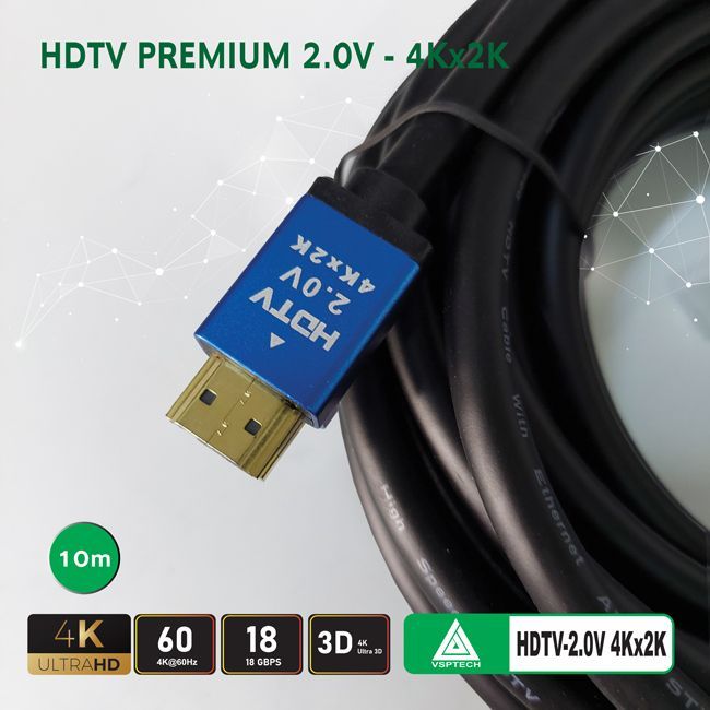 Cáp HDMI VSPTECH 2.0, 4K Dây Tròn 10M
