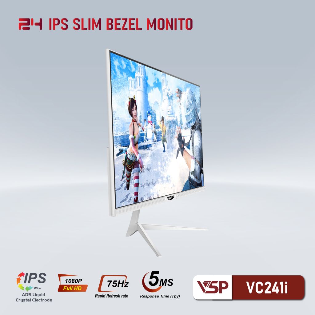 Màn hình VSP VC241i 24inch (IPS FHD 75Hz, HDMI VGA) TRẮNG