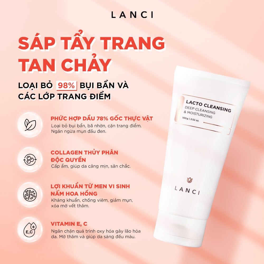 Combo Làm Sạch Chuyên Sâu LANCI Sạch Mướt (Sáp tẩy trang 100g + Sữa rửa mặt 100g)