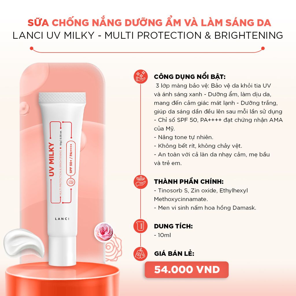 Minisize Sữa Chống Nắng Dưỡng Ẩm và Làm Sáng Da LANCI UV Milky Multi Protection & Brightening 10ml