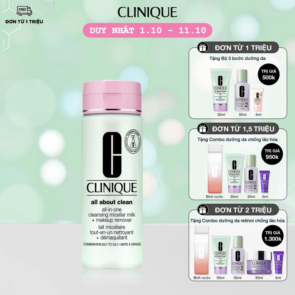 Sữa rửa mặt kết hợp tẩy trang 2 trong 1 CLINIQUE All-in-One Cleansing Micellar Milk + Makeup Remover 200ml