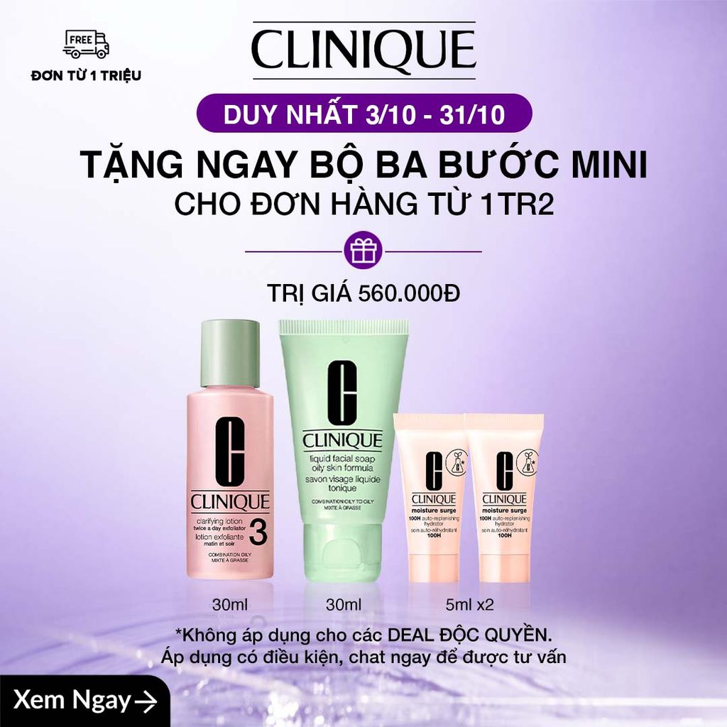 CL-Bill1m2 (3/10 - 31/10) Bộ 3 bước mini: Sữa rửa mặt 30ml, Nước thanh tẩy 30ml và Kem dưỡng ẩm 2x5ml