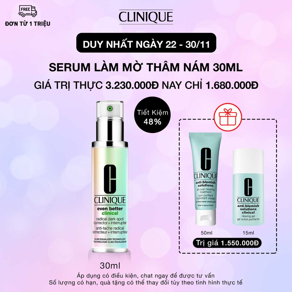 CL-Nov21-EBCI30 (22-30/11) Quà tặng khi mua Serum hỗ trợ giảm thâm sạm làm sáng da và ngăn chặn hình thành hắc sắc tố CLINIQUE Even Better Clinical Dark Spot Corrector + Interrupter 30ml