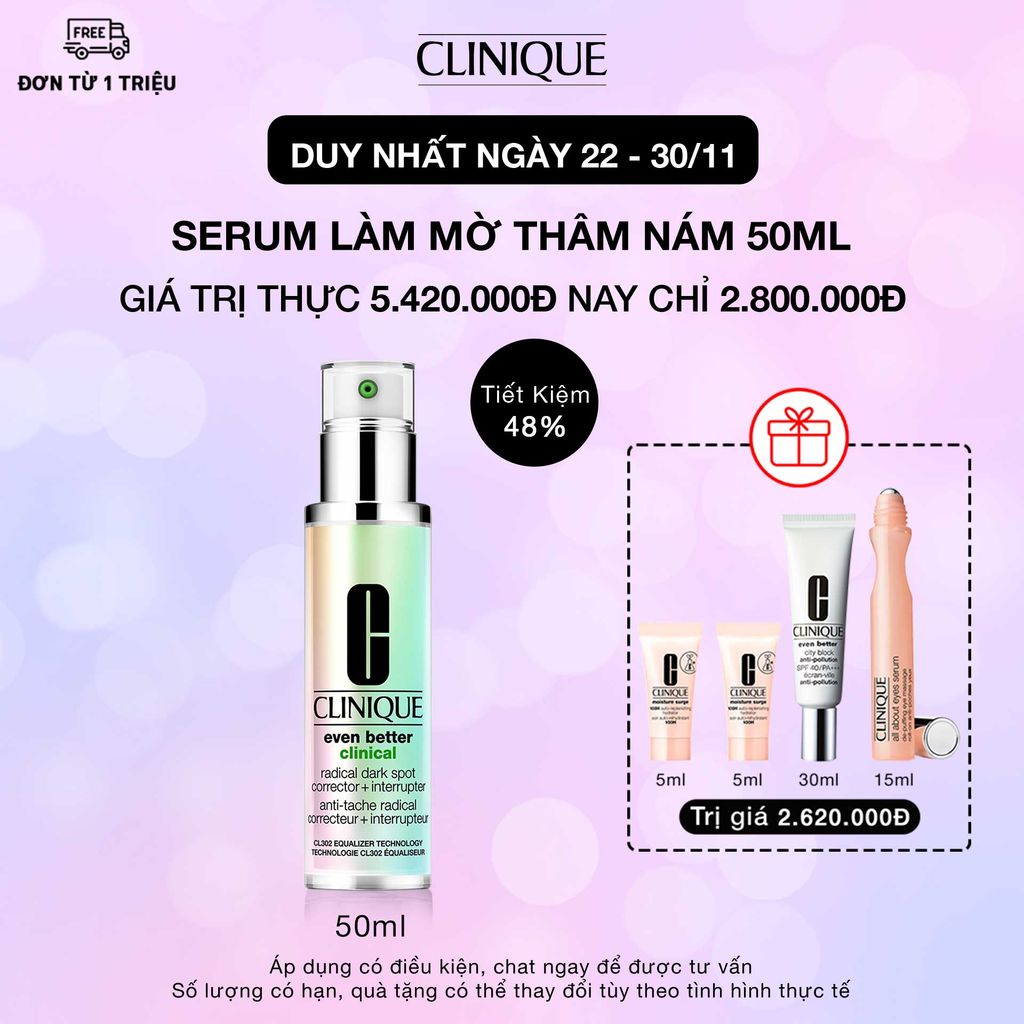 CL-Nov21-EBCI50 (22-30/11) Quà tặng khi mua Serum hỗ trợ giảm thâm sạm làm sáng da và ngăn chặn hình thành hắc sắc tố CLINIQUE Even Better Clinical Dark Spot Corrector + Interrupter 50ml