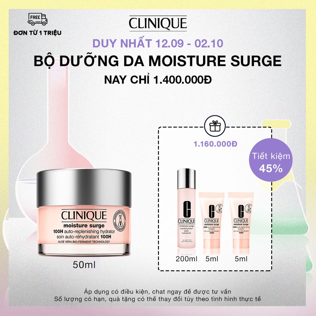 CL-MS100h50ml (15-19/9) Bộ 3 món: Lotion Moisture Surge fullsize và 2 Dưỡng ẩm Moisture Surge 5ml