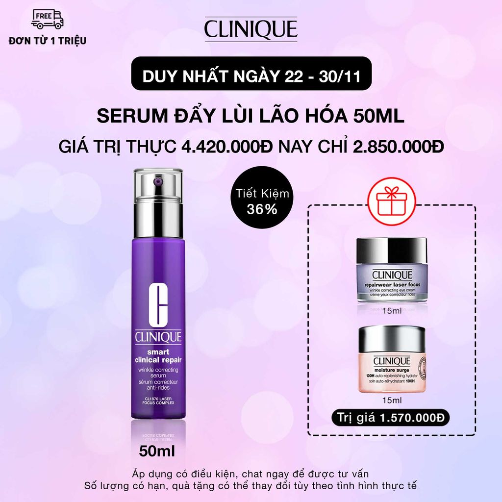 CL-Nov21-Smart50 (22-30/11) Quà tặng khi Mua 1 Serum Retinoid tái tạo và trẻ hoá da CLINIQUE Smart Clinical Repair Wrinkle Correcting Serum 50ml