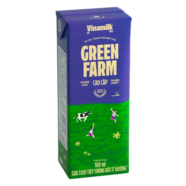 Sữa Tươi Tiệt Trùng Vinamilk Green Farm Ít Đường Hộp 180ml