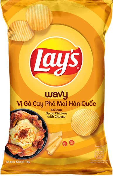 Snack Lay's Wavy Vị Gà Cay Phô Mai Hàn Quốc Gói 95g