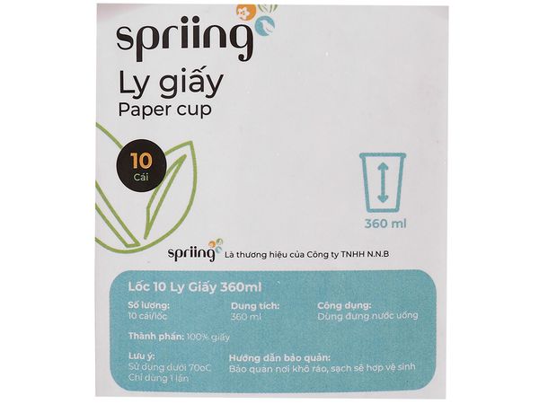 Spriing lốc 10 ly giấy 360ml