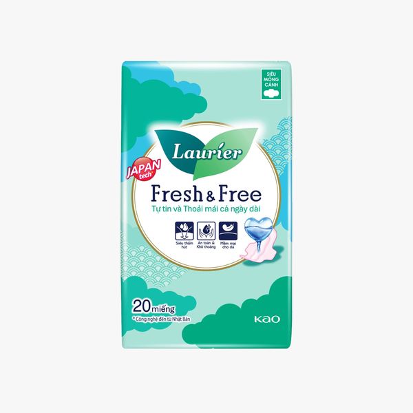 Băng Vệ Sinh Laurier Fresh & Free Siêu Mỏng Không Cánh Gói 20 Miếng