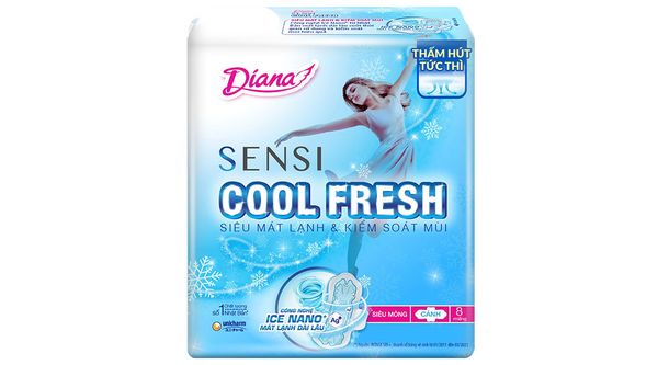 Băng Vệ Sinh Diana Sensi Cool Fresh Mát Dịu Siêu Mỏng Cánh 23cm Gói 8 Miếng