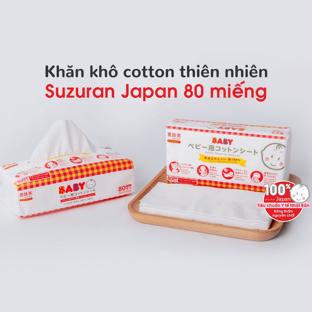 Khăn khô cotton thiên nhiên Suzuran Japan 80 miếng