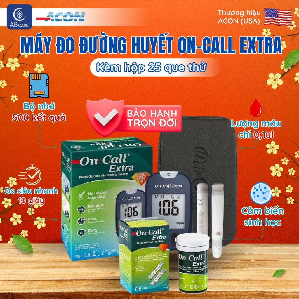 Máy đo đường huyết Acon On-call Extra kèm hộp 25 que thử - bảo hành trọn đời