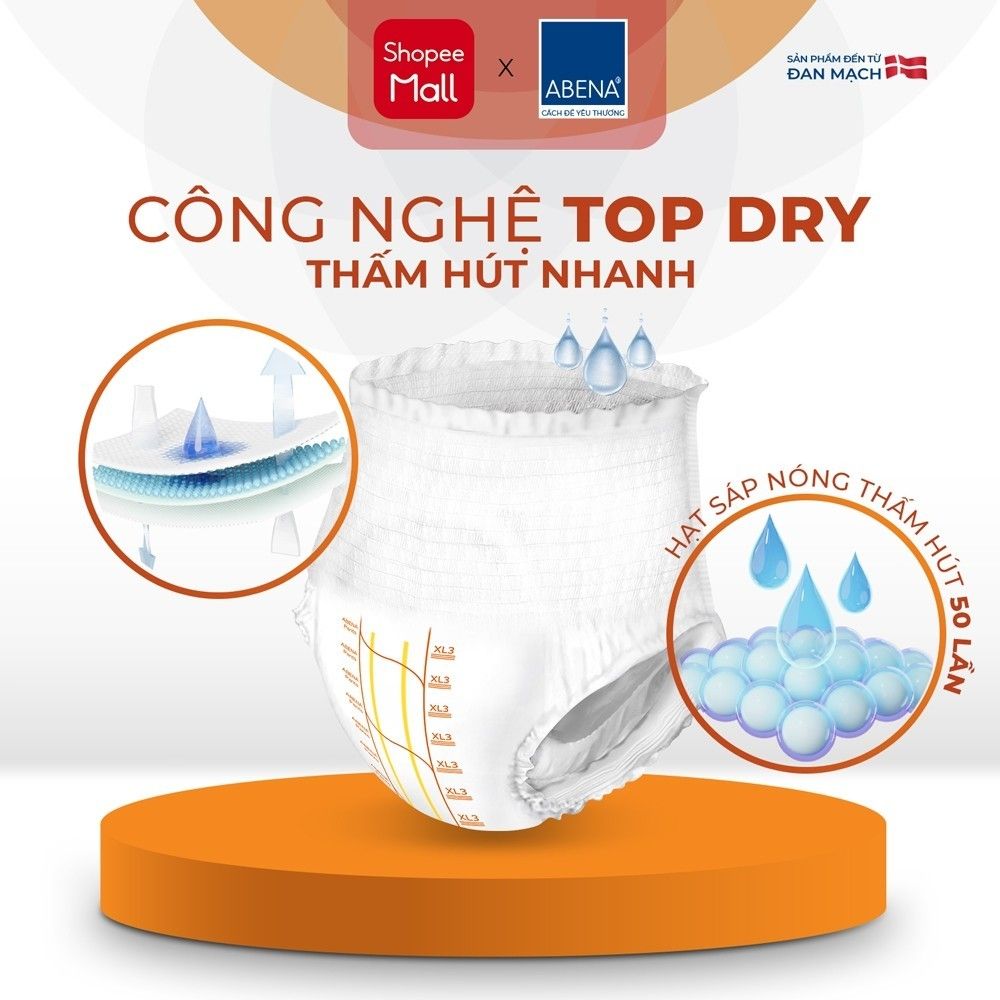 Tã quần người lớn Abena Pants XL3 thấm hút 2.600ml - Nhập khẩu Đan Mạch (Gói 16 miếng)