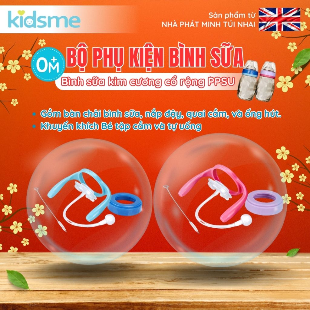 Bộ phụ kiện bình sữa kim cương cổ rộng kidsme