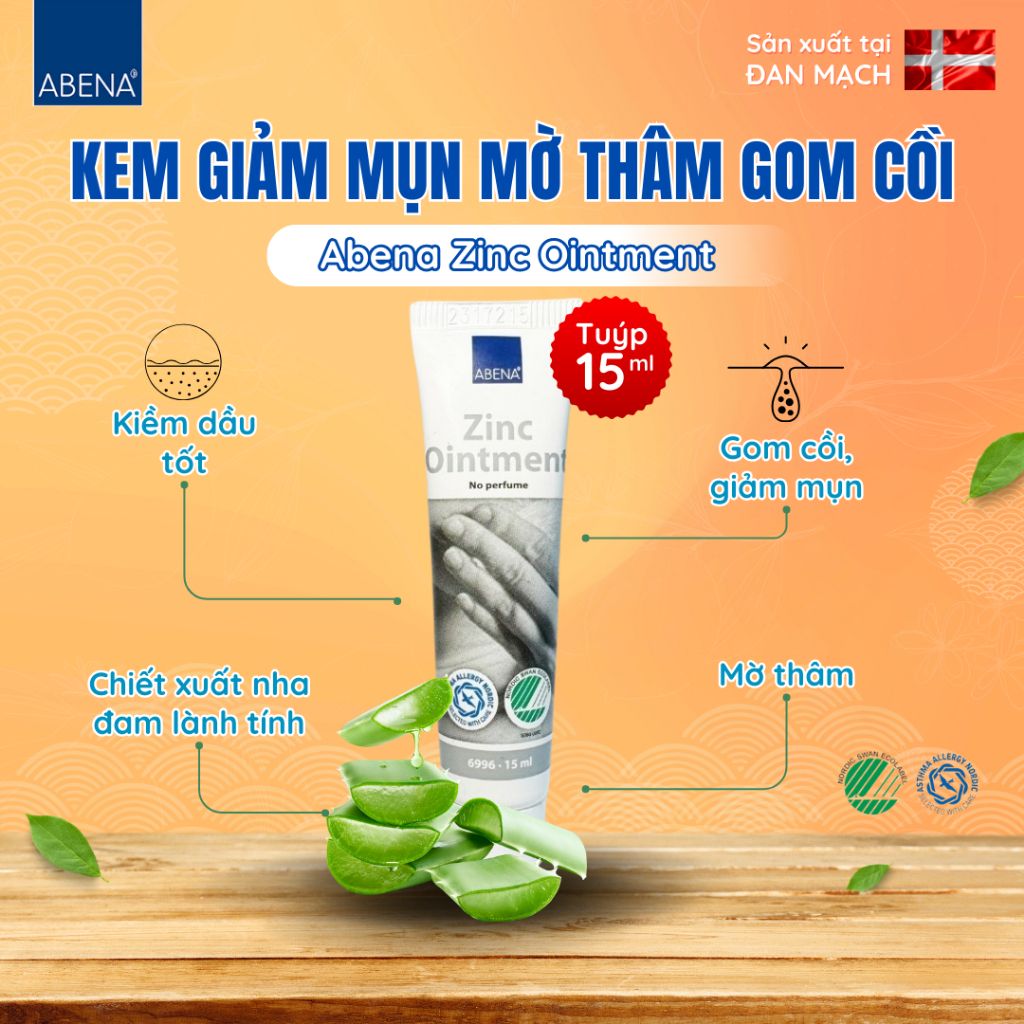 Kem giảm mụn làm mờ thâm gom cồi ABENA thông thoáng lỗ chân lông tuýp 15ml nhập khẩu Đan Mạch