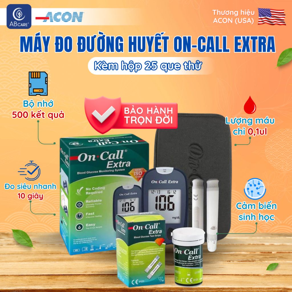 Máy đo đường huyết Acon On-call Extra kèm hộp 25 que thử - bảo hành trọn đời