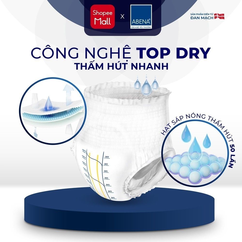 Tã quần người lớn Abena Pants Premium M1 Gói 15 miếng thấm hút 1.400ml - Nhập khẩu Đan Mạch