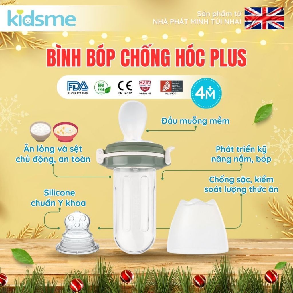 Bình bóp chống hóc Plus kidsme Màu Plum từ 04 tháng tuổi